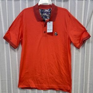 NWT Robert Graham Coral Orange Polo Shirt with Skull Emblem Size M